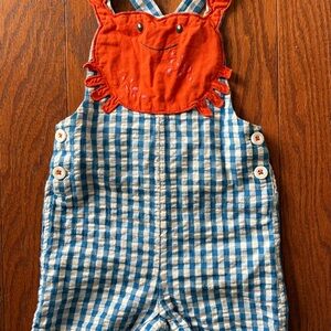 Baby Boden Blue Gingham Crab Shortalls